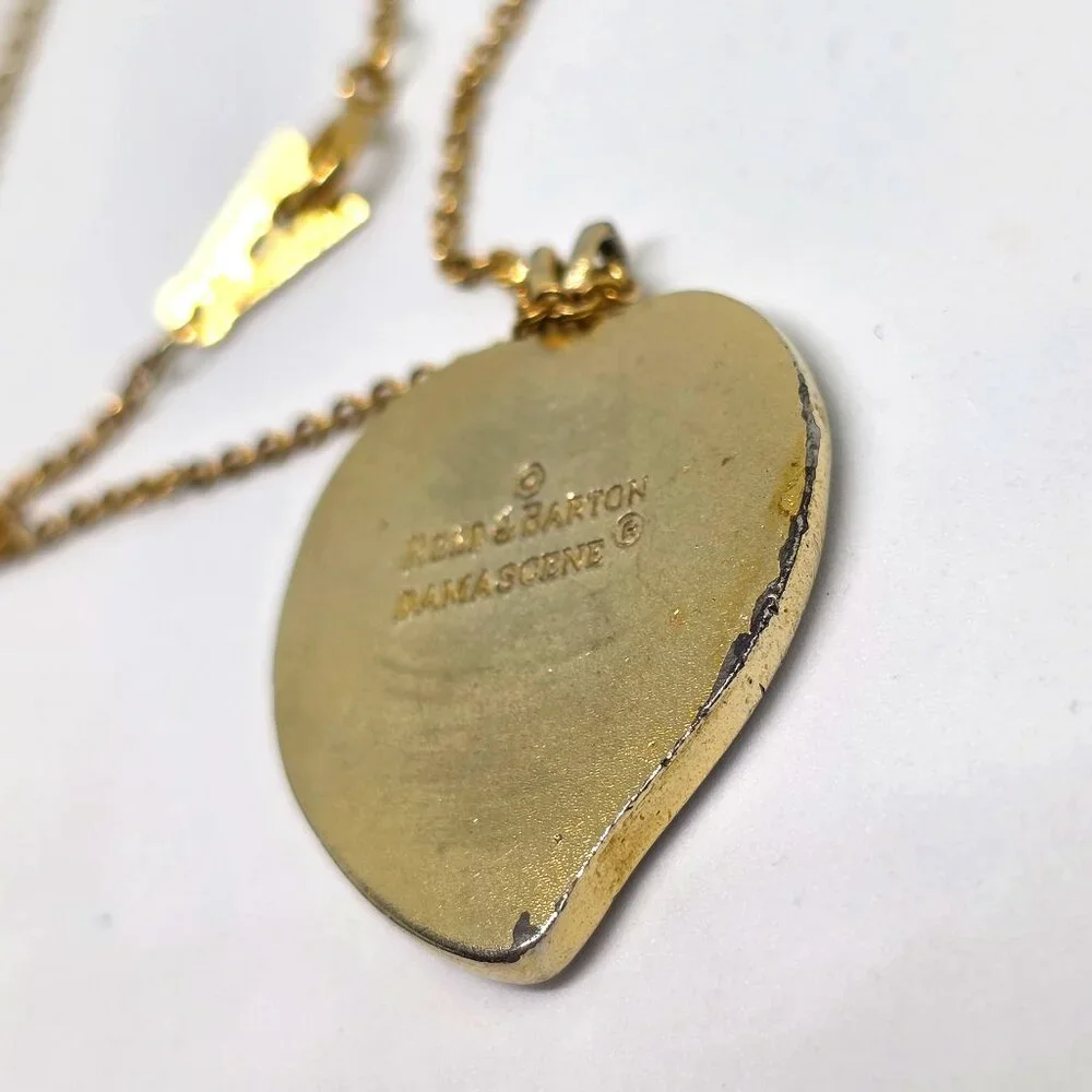 Vintage Reed & Barton Damascene Floral Heart Pendant with Amway GF 16' Chain